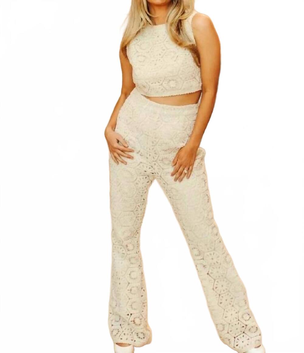 NEW LUCKY & BLESSED lined crochet two-piece set in ivory
